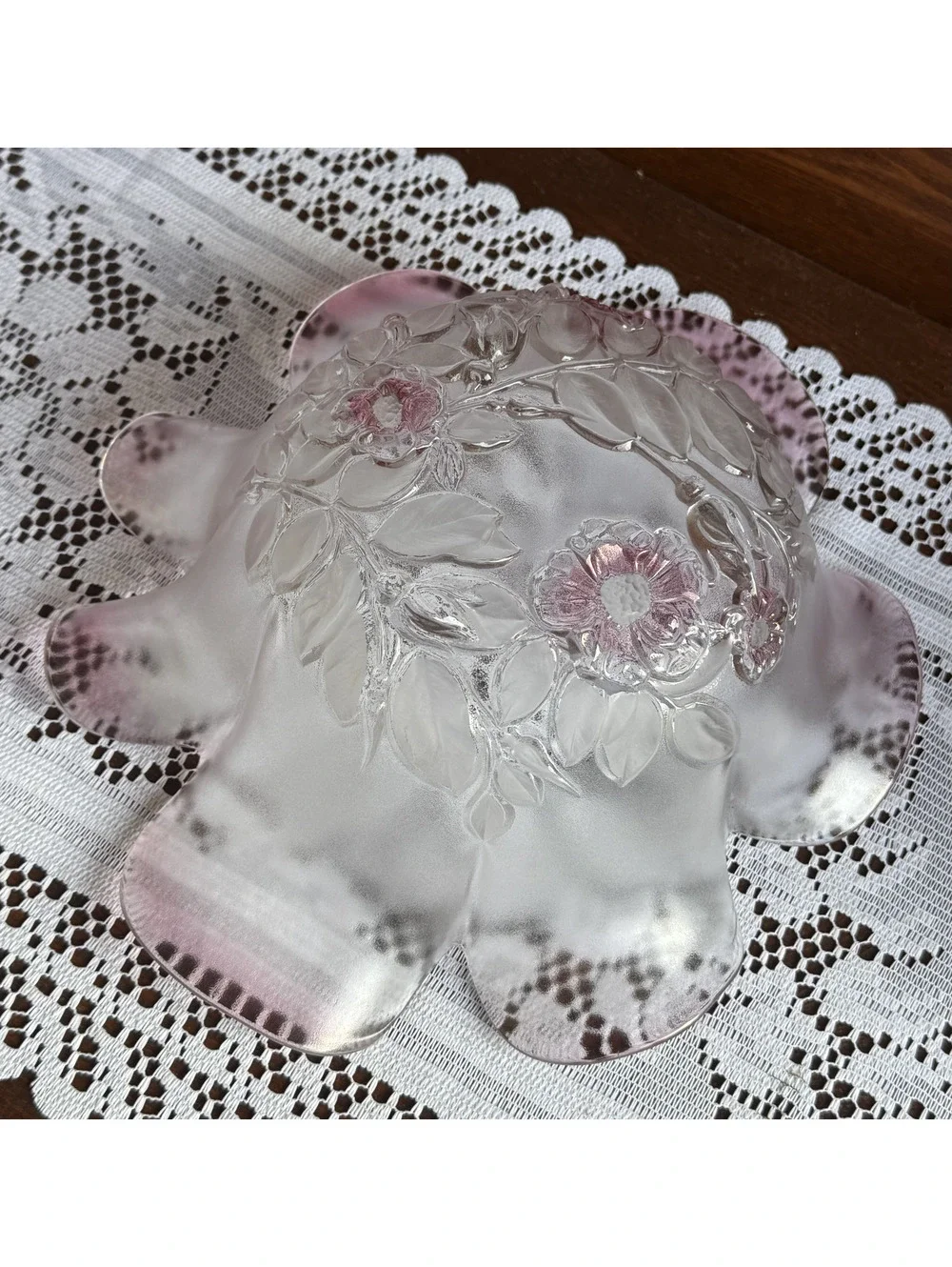 Vintage Mikasa Crystal Frosted Glass Floral Decorative Bowl